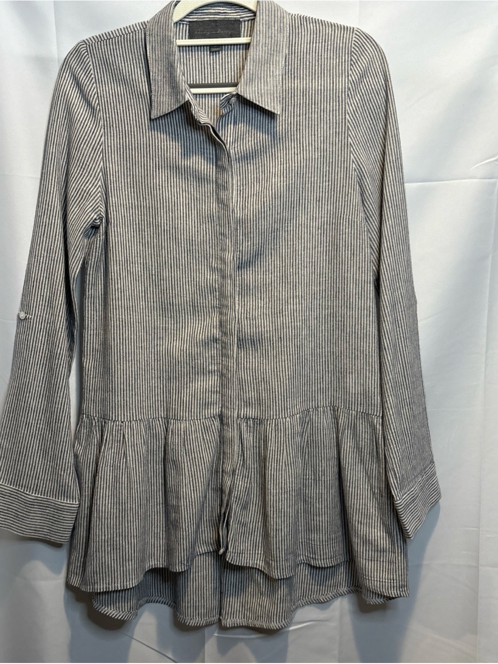 Sunday in Brooklyn Gray and White Striped Peplum Button-Down Shirt